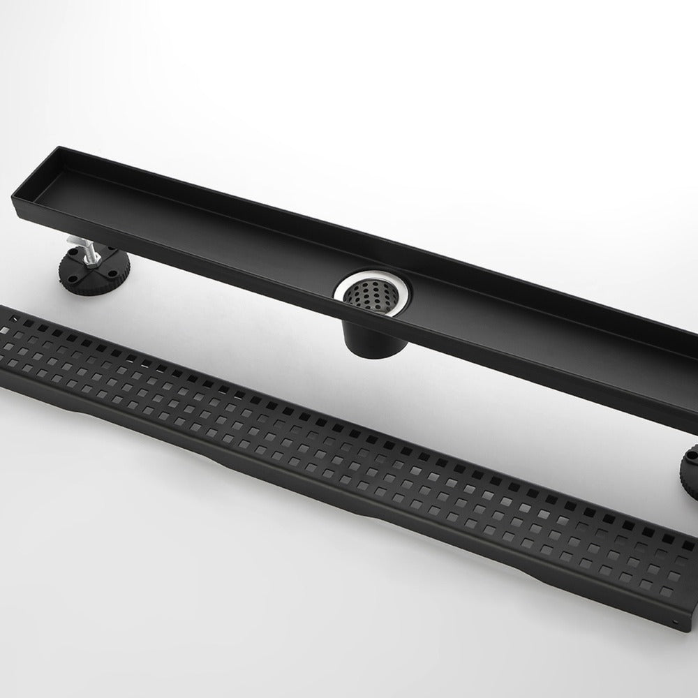 Linear Shower Drain Removable Quadrato Pattern Grate  -  Black