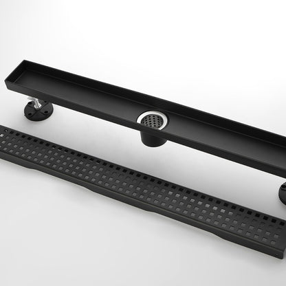 Linear Shower Drain Removable Quadrato Pattern Grate  -  Black