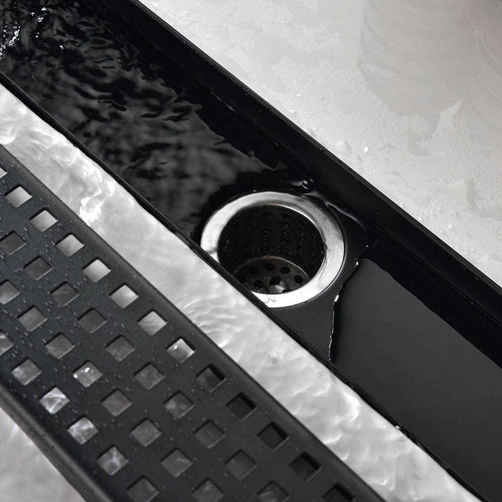 Linear Shower Drain Removable Quadrato Pattern Grate  -  Black