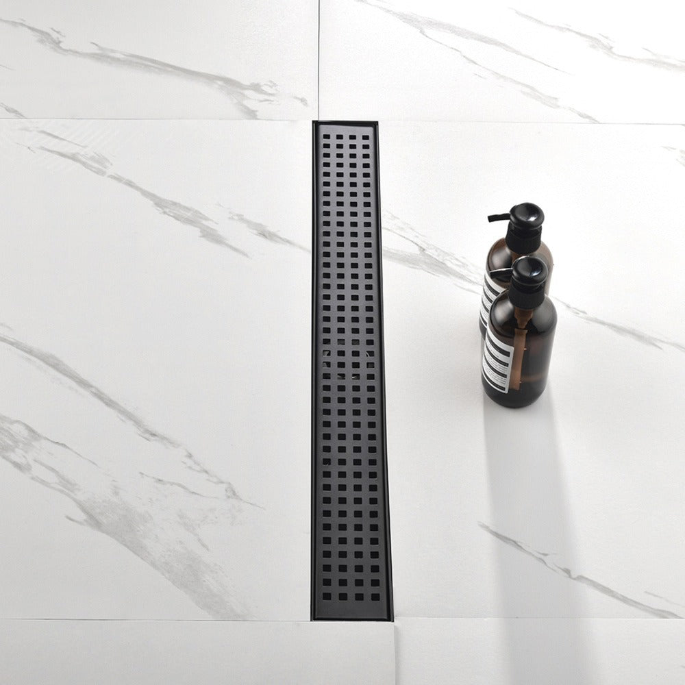 Linear Shower Drain Removable Quadrato Pattern Grate  -  Black