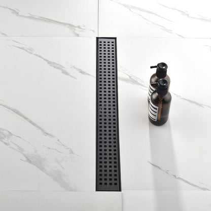 Linear Shower Drain Removable Quadrato Pattern Grate  -  Black