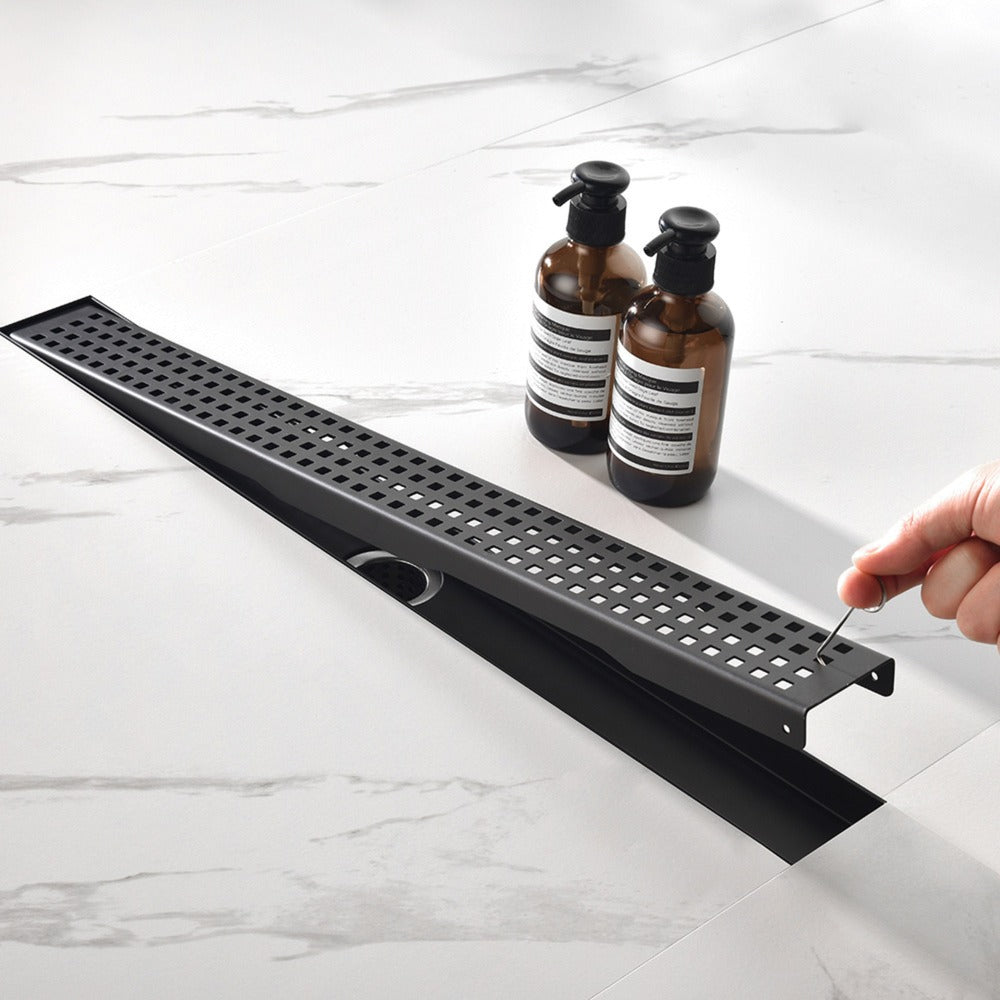 Linear Shower Drain Removable Quadrato Pattern Grate  -  Black