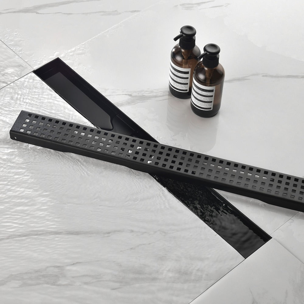 Linear Shower Drain Removable Quadrato Pattern Grate  -  Black
