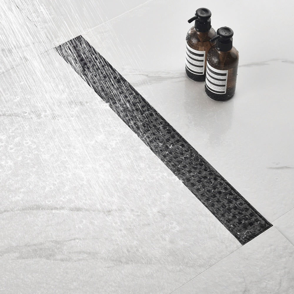 Linear Shower Drain Removable Quadrato Pattern Grate  -  Black