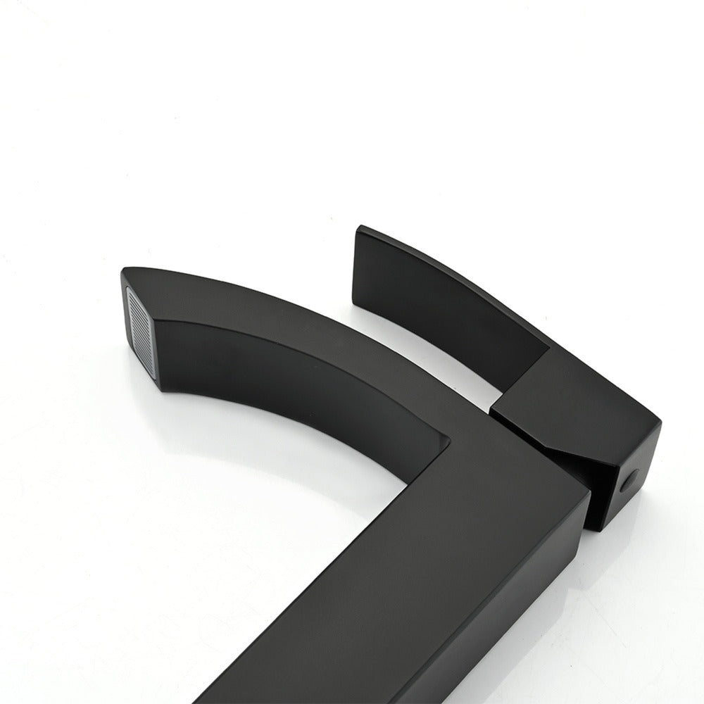 Single Handle Waterfall Bathroom Vanity Sink Faucet  - Black