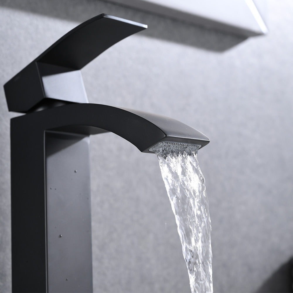 Single Handle Waterfall Bathroom Vanity Sink Faucet  - Black