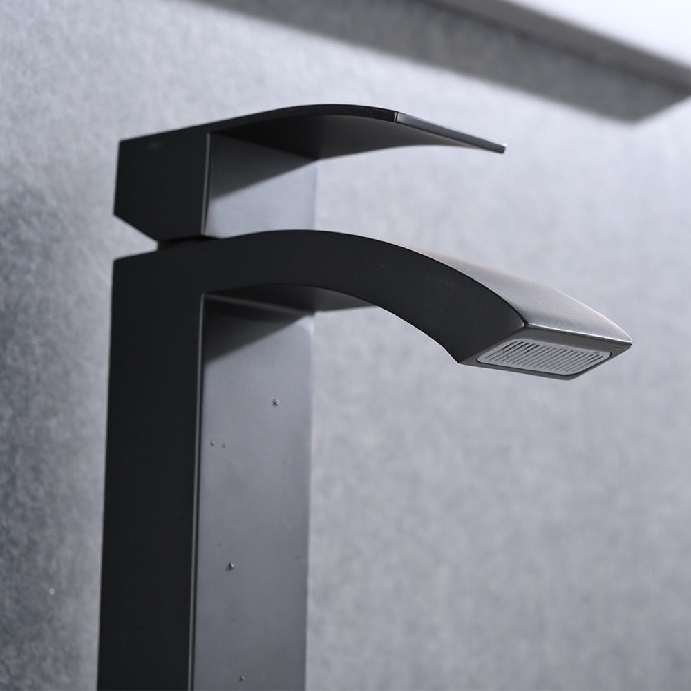 Single Handle Waterfall Bathroom Vanity Sink Faucet  - Black