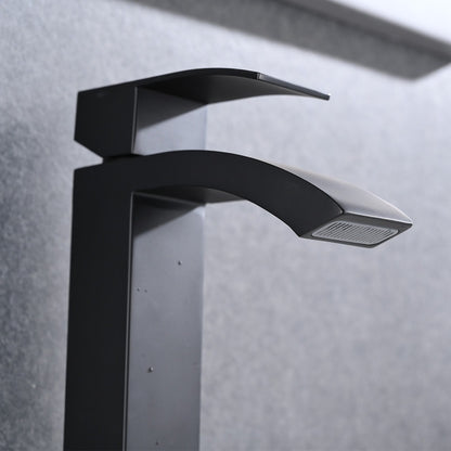 Single Handle Waterfall Bathroom Vanity Sink Faucet  - Black