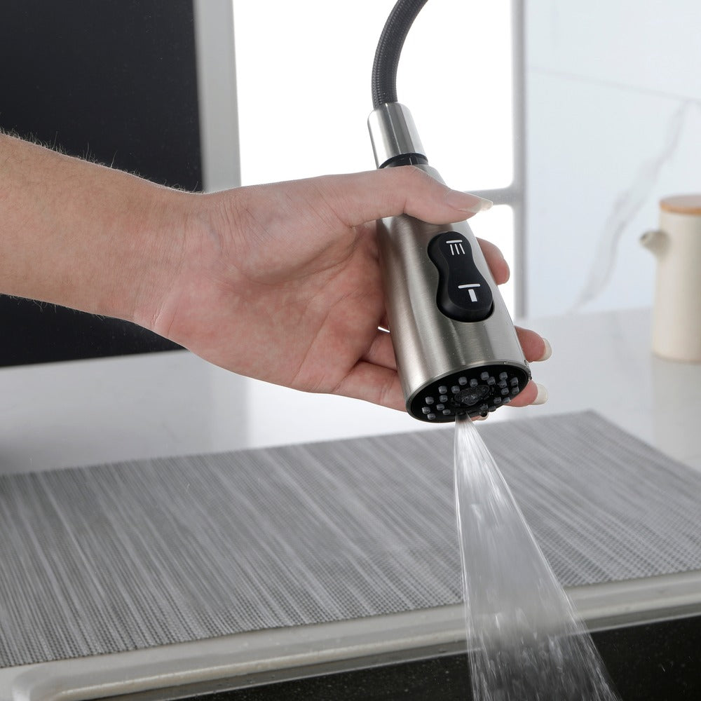 Brushed Nickel Kitchen Faucet Single Handle Pull Down Sprayer