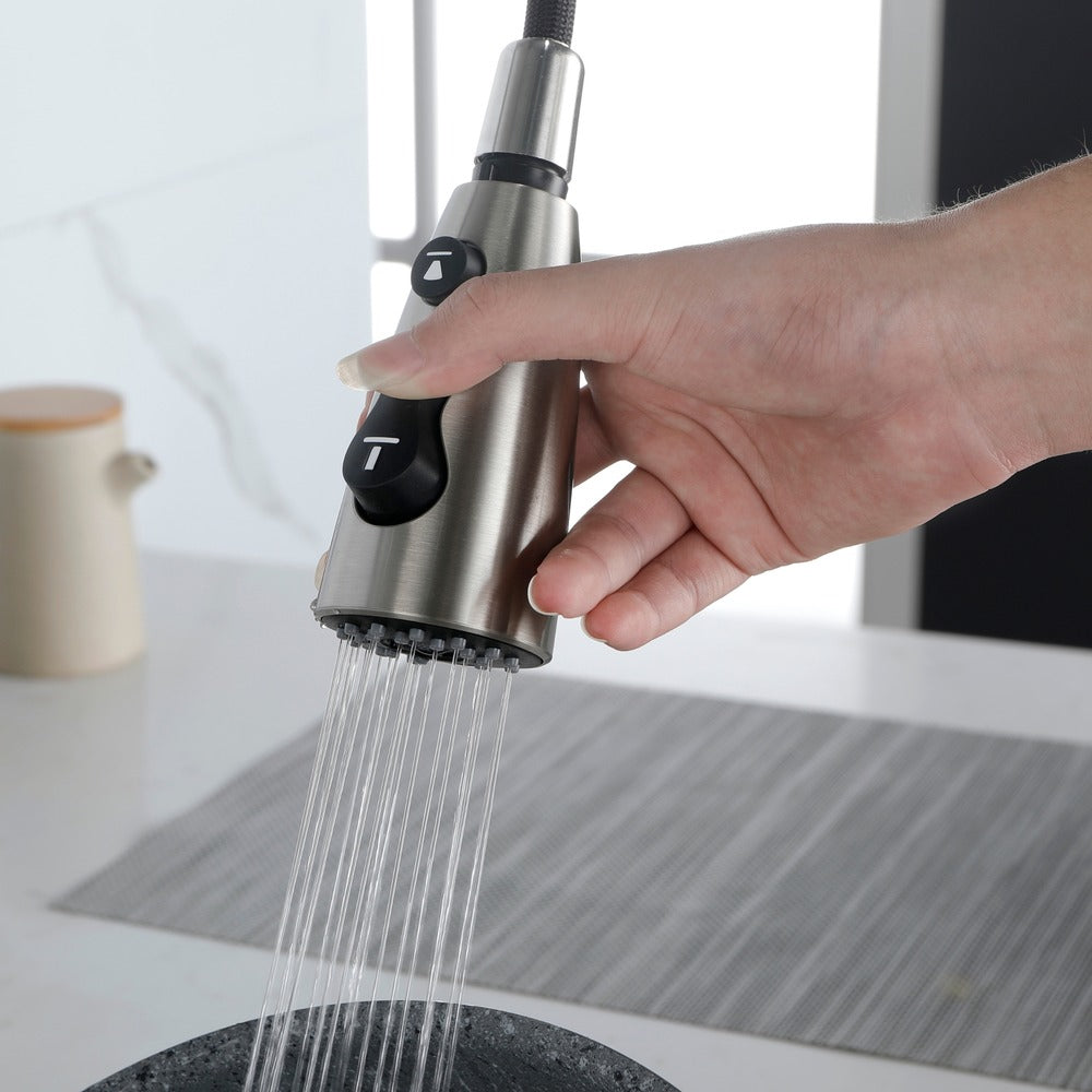 Brushed Nickel Kitchen Faucet Single Handle Pull Down Sprayer