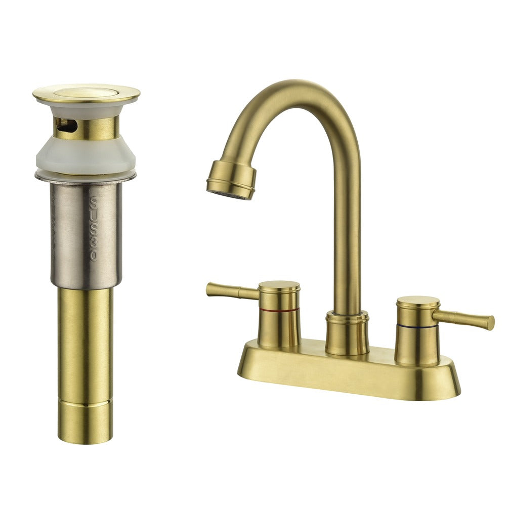 Brushed Gold 4" 2-Handle Centerset Bathroom Faucet