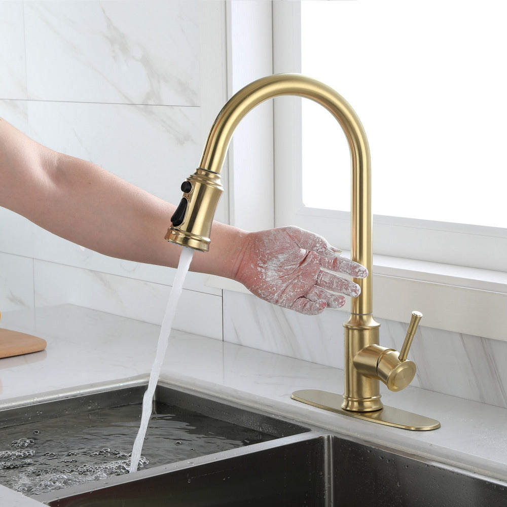 High Arc Pull Out Kitchen Faucet Stainless Steel