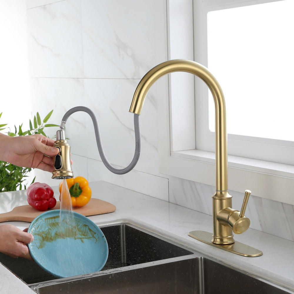 High Arc Pull Out Kitchen Faucet Stainless Steel
