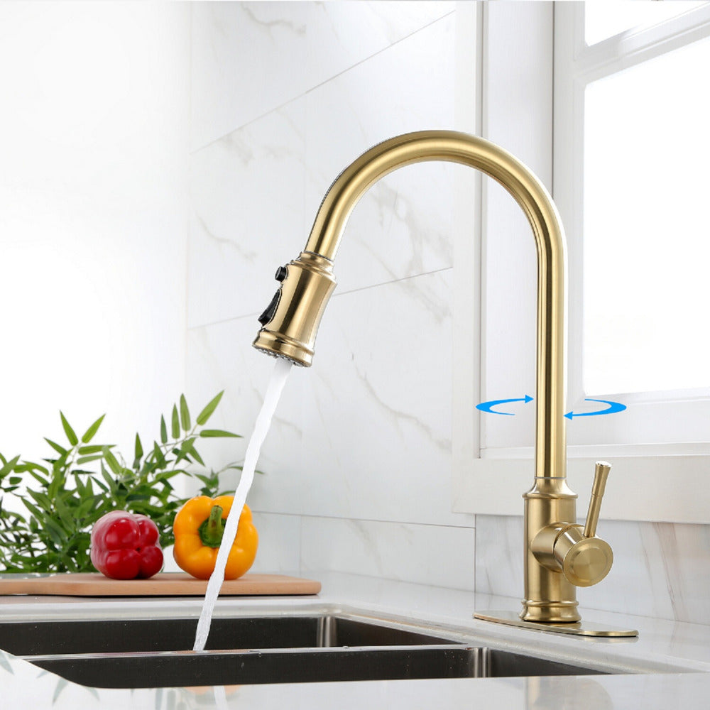 High Arc Pull Out Kitchen Faucet Stainless Steel