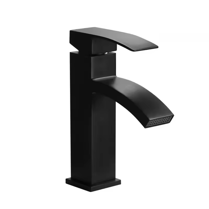 Single Handle Waterfall Bathroom Vanity Sink Faucet  - Black
