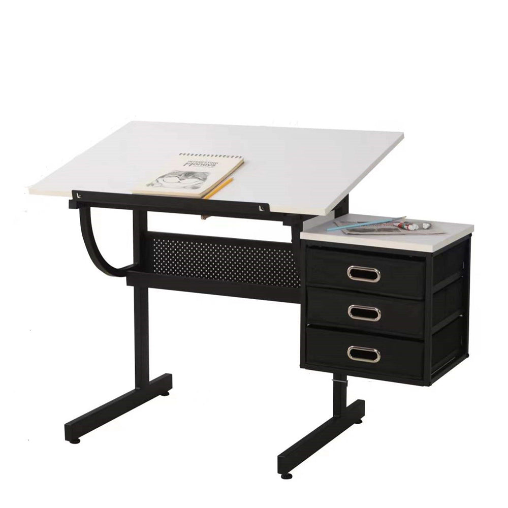 Adjustable Drafting Table with Stool & 3 Drawers - White