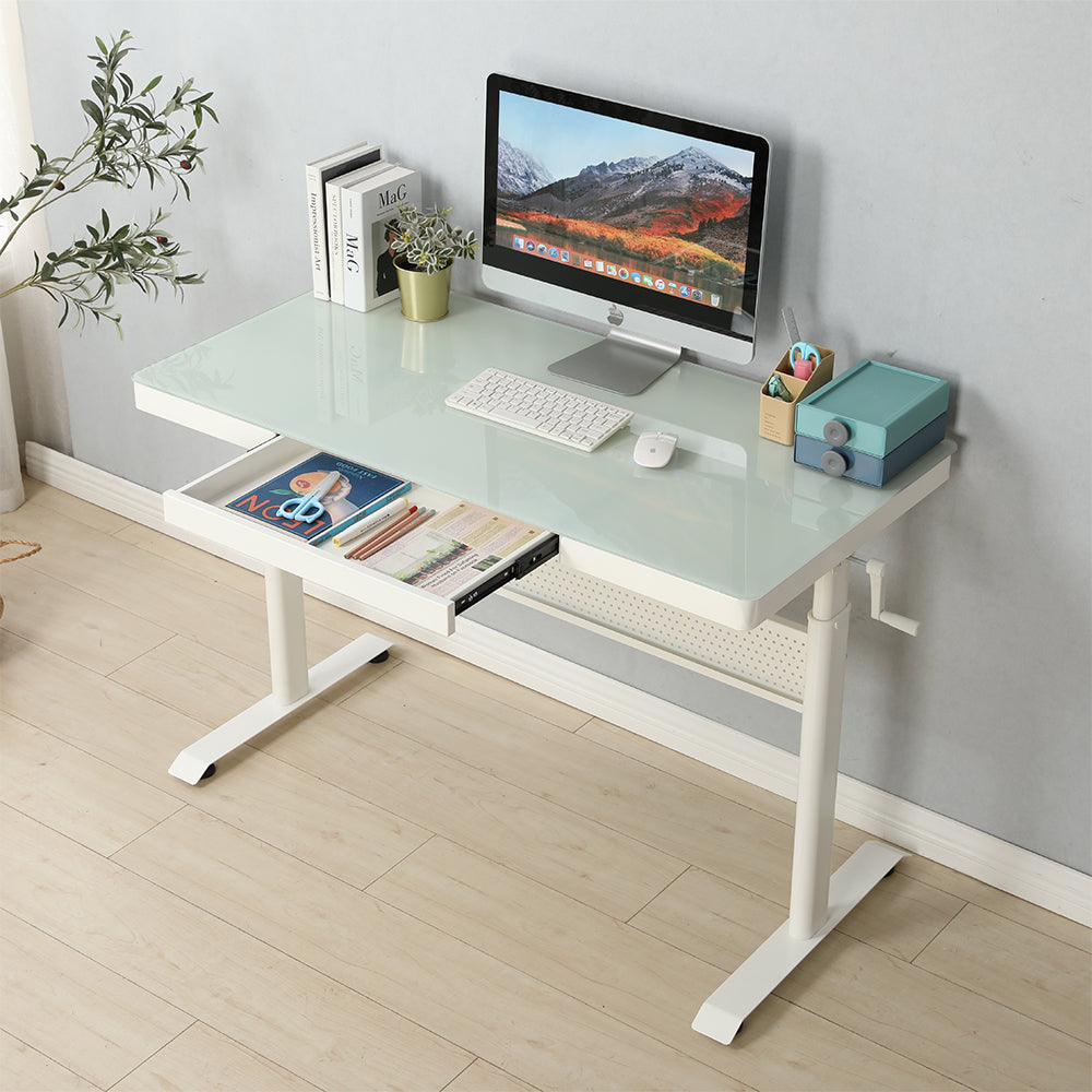 48x24 Inch Tempered Glass Standing Desk with Drawer