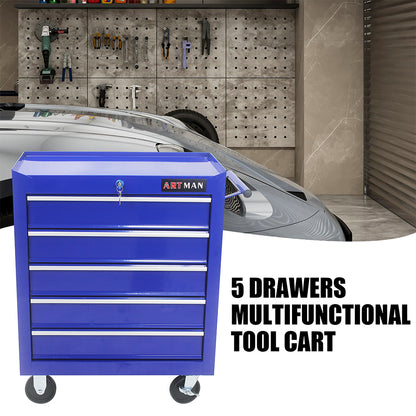 5-Drawer Multi-Functional Tool Cart with Wheels - Blue