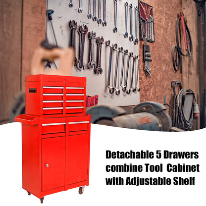 5-Drawer Tool Chest with Detachable Cabinet & Adjustable Shelf - Red