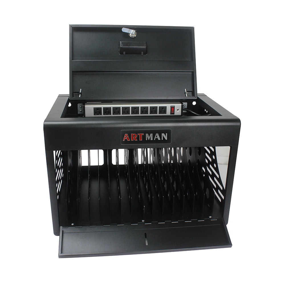 16-Bay Laptop/Chromebook Charging Cabinet with Lock - Black