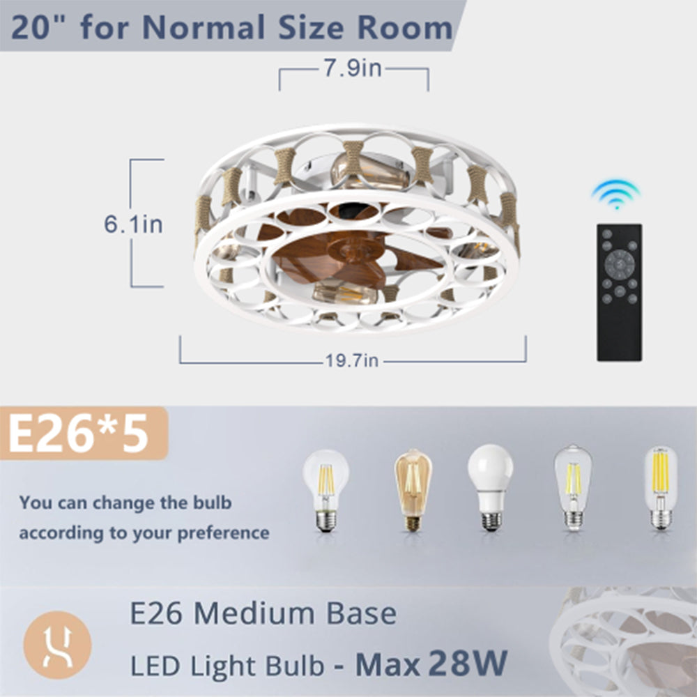 Modern White Caged Ceiling Fan with LED Lights