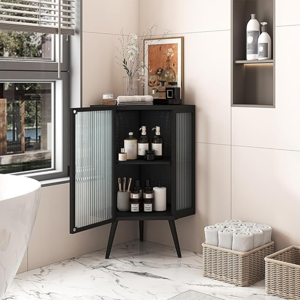 Stylish 22.25 Corner Cabinet with Tempered Glass Door