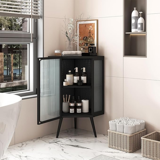 Stylish 22.25 Corner Cabinet with Tempered Glass Door