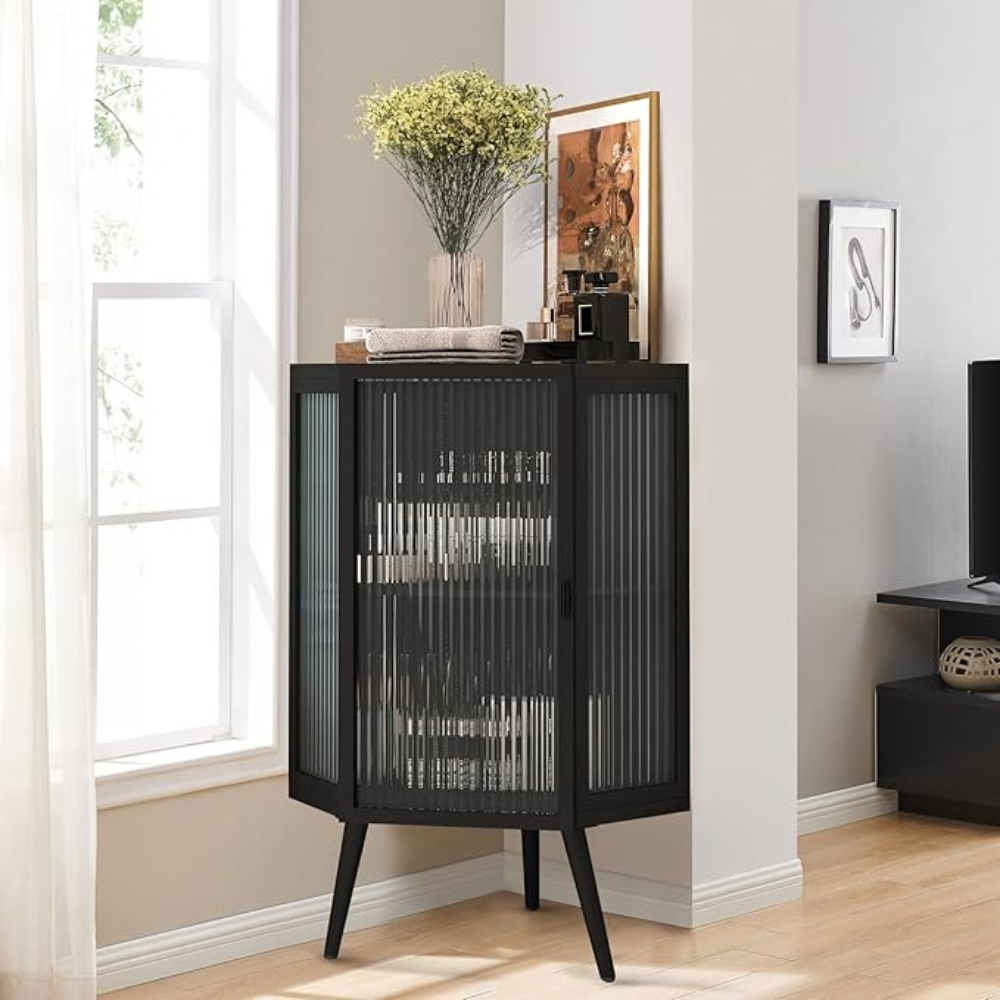 Stylish 22.25 Corner Cabinet with Tempered Glass Door