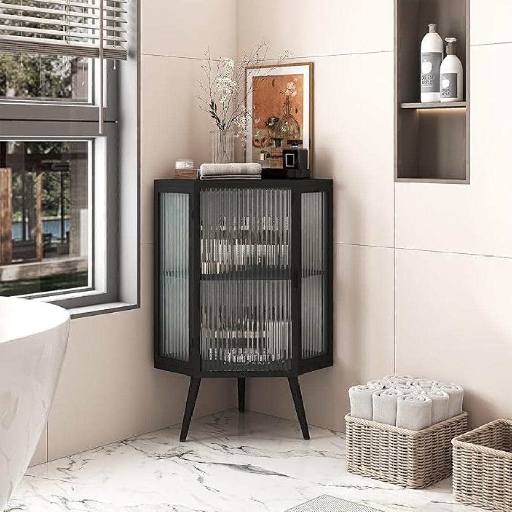 Stylish 22.25 Corner Cabinet with Tempered Glass Door