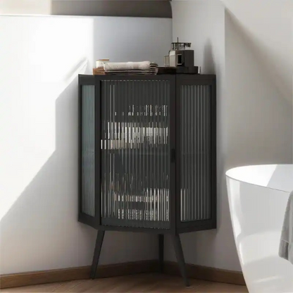 Stylish 22.25 Corner Cabinet with Tempered Glass Door