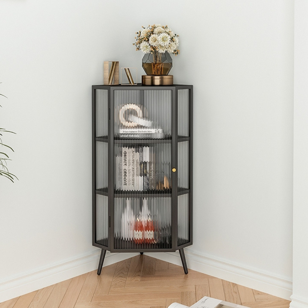 3-Tier Tempered Glass Floor Corner Cabinet for Bathroom, Living Room, and Bedroom
