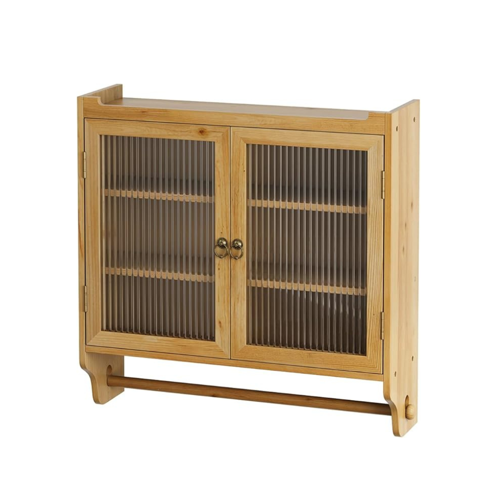 Vintage Double Door Wall Cabinet with 3-Tiered Storage and Towel Rack