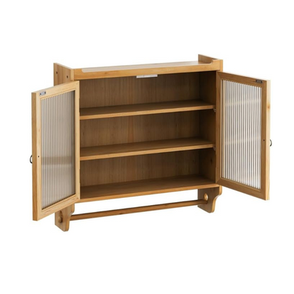 Vintage Double Door Wall Cabinet with 3-Tiered Storage and Towel Rack