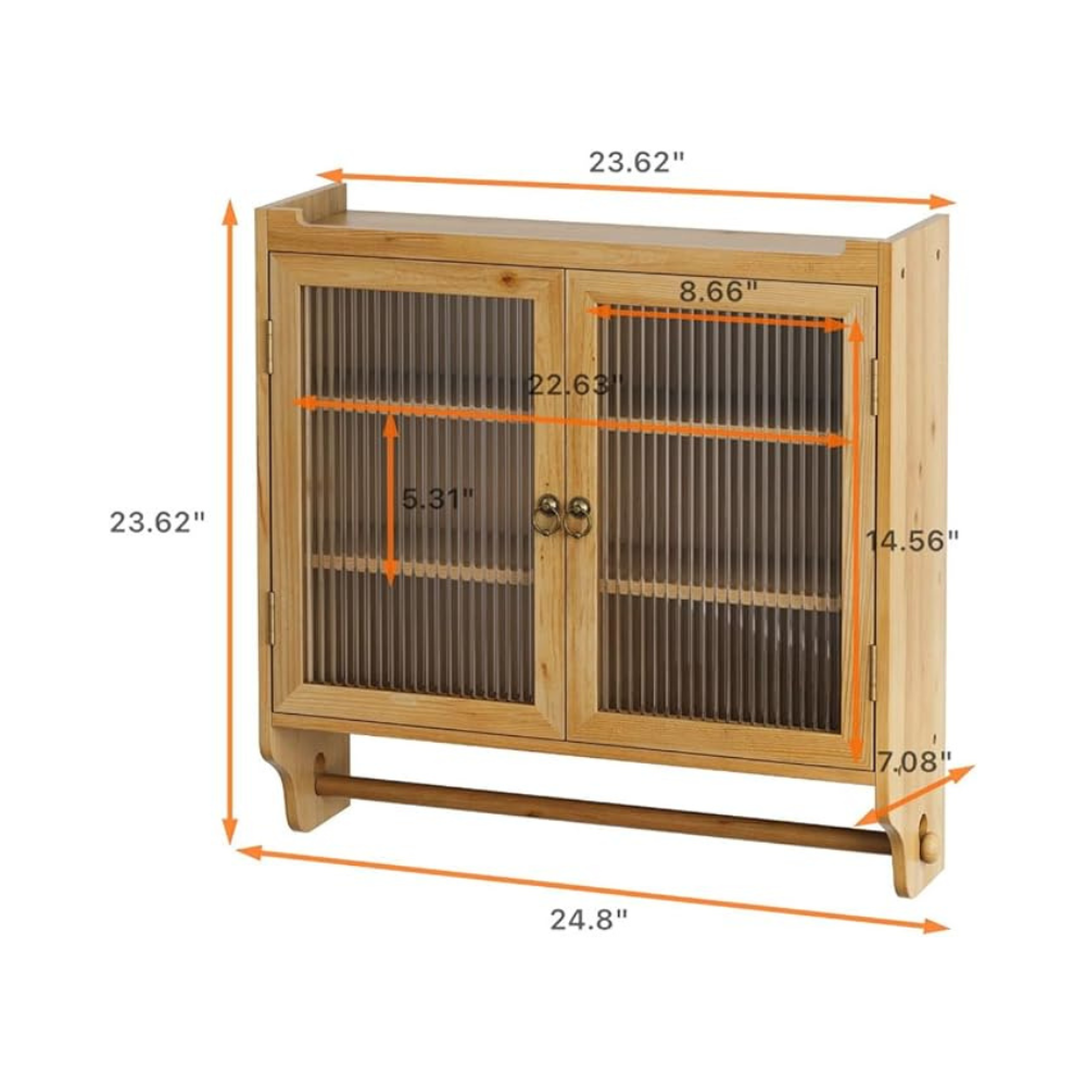 Vintage Double Door Wall Cabinet with 3-Tiered Storage and Towel Rack