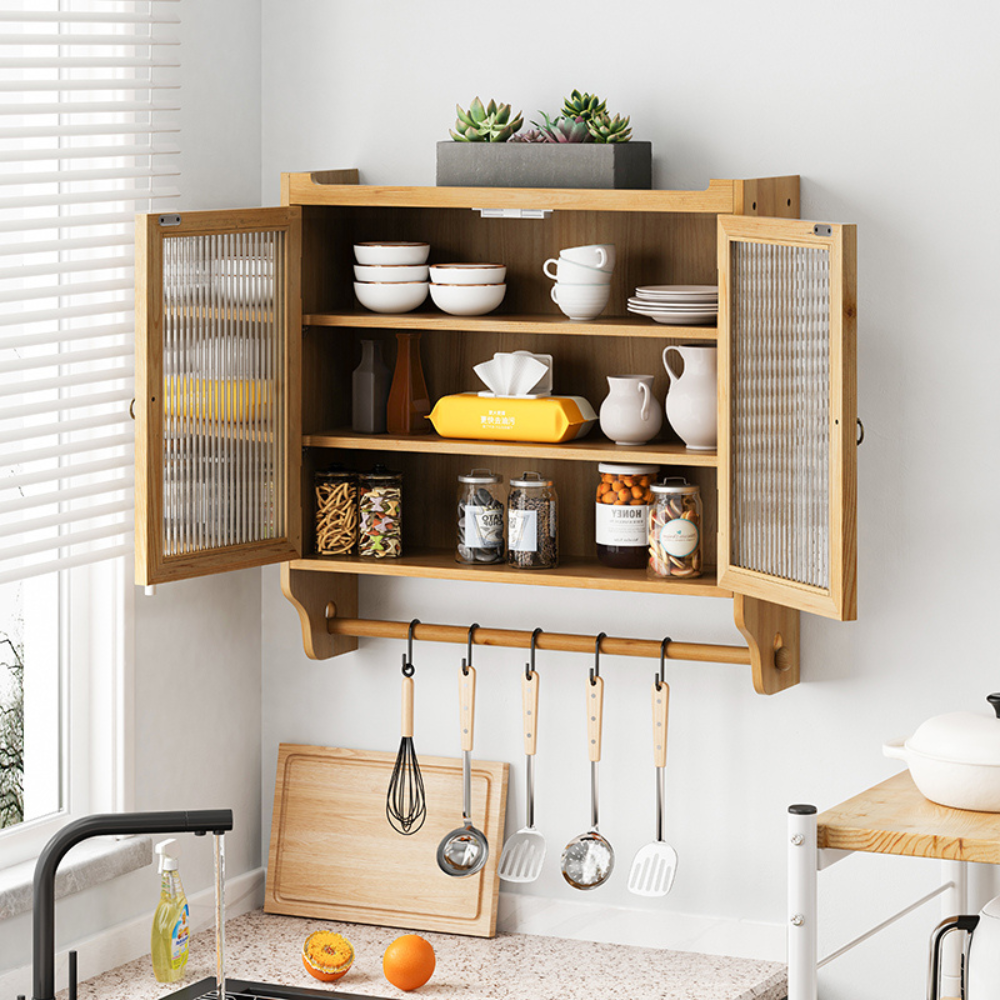 Vintage Double Door Wall Cabinet with 3-Tiered Storage and Towel Rack