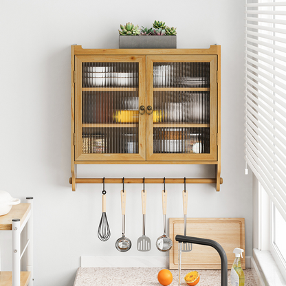 Vintage Double Door Wall Cabinet with 3-Tiered Storage and Towel Rack