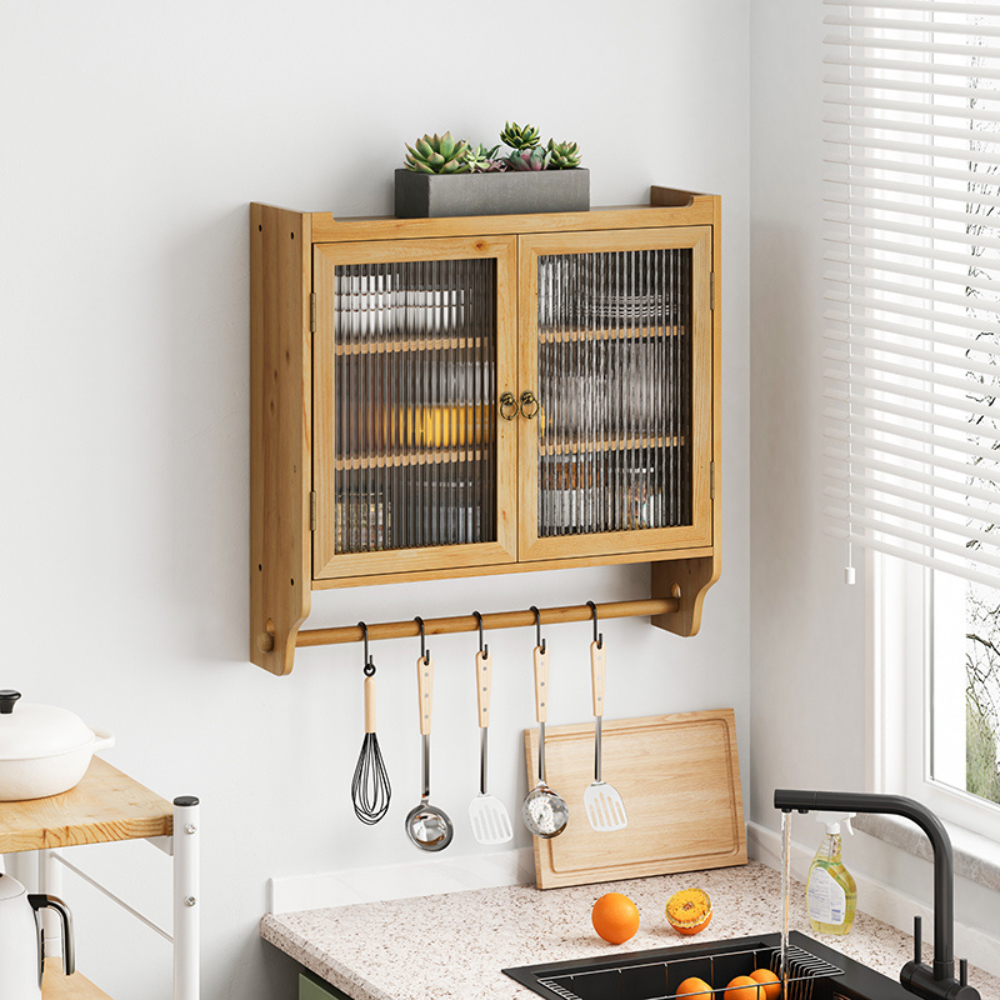Vintage Double Door Wall Cabinet with 3-Tiered Storage and Towel Rack