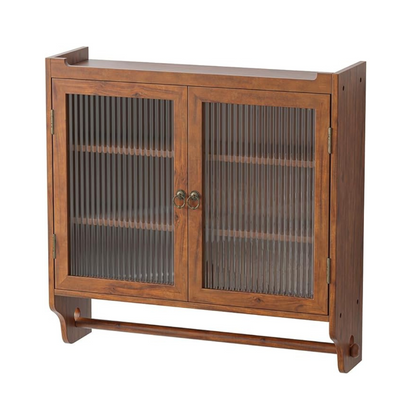 Vintage Glass Door Double Wall Cabinet with 3 Storage Tiers and Towel Rack