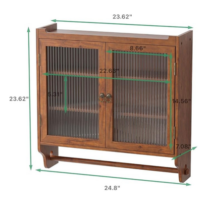 Vintage Glass Door Double Wall Cabinet with 3 Storage Tiers and Towel Rack