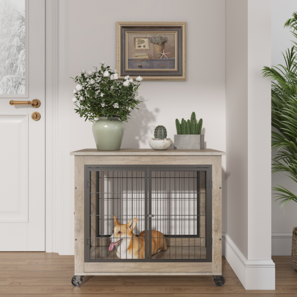 Stylish Dog Crate Side Table on Wheels