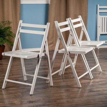 Set of 4 White Slatted Wood Folding Chairs