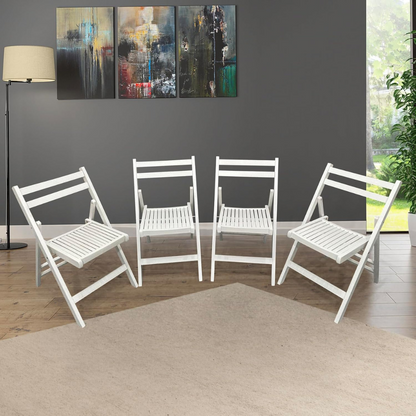 Set of 4 White Slatted Wood Folding Chairs