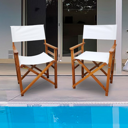 Set of 2 Wooden Director Chairs with Canvas Seats