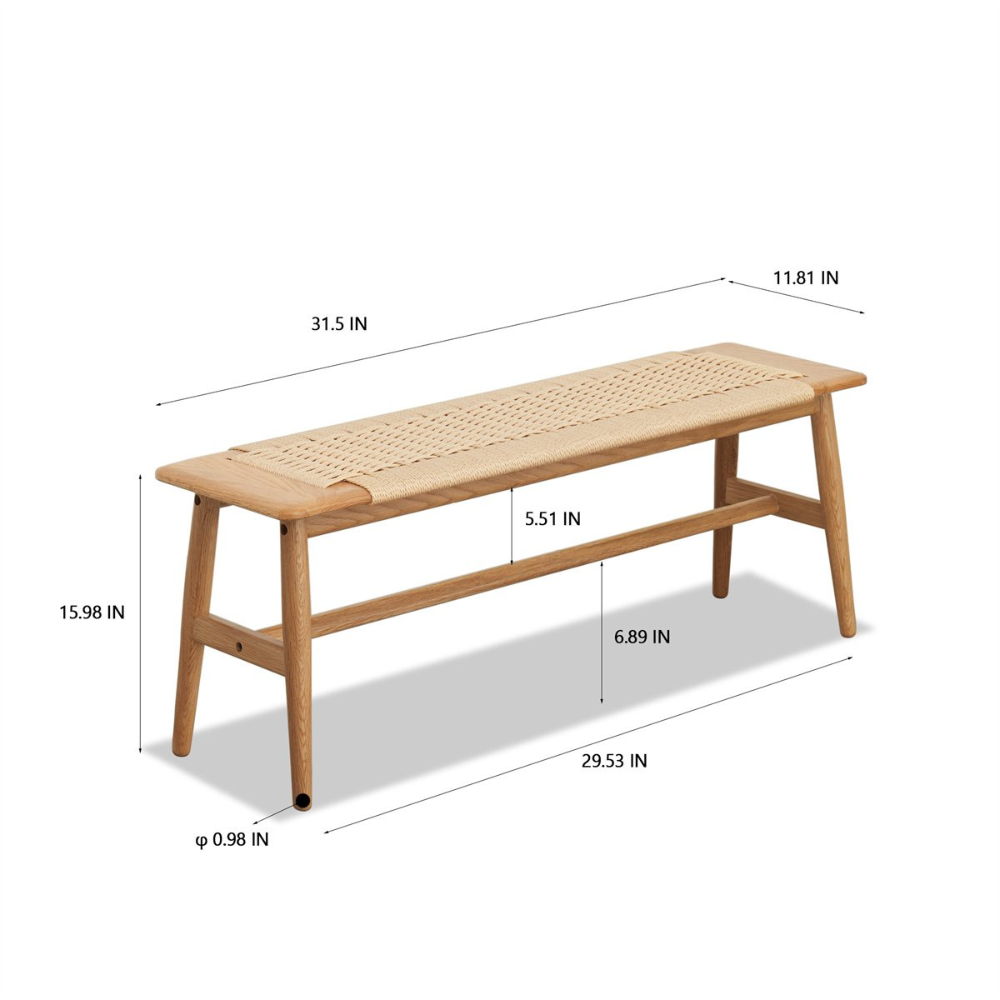 Stylish Woven Natural Oak Wood Dining Bed Bench