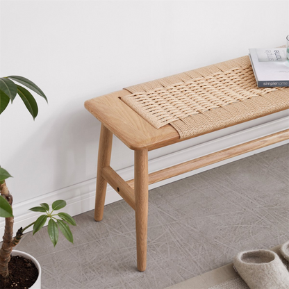 Stylish Woven Natural Oak Wood Dining Bed Bench