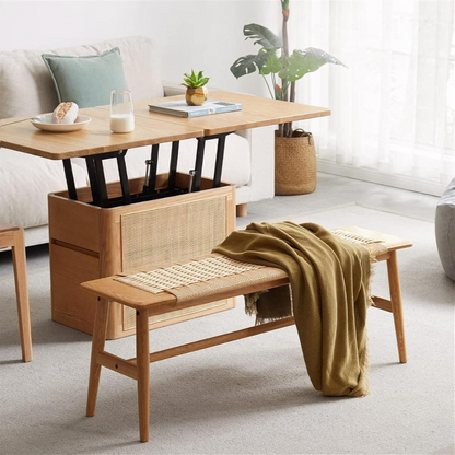 Stylish Woven Natural Oak Wood Dining Bed Bench