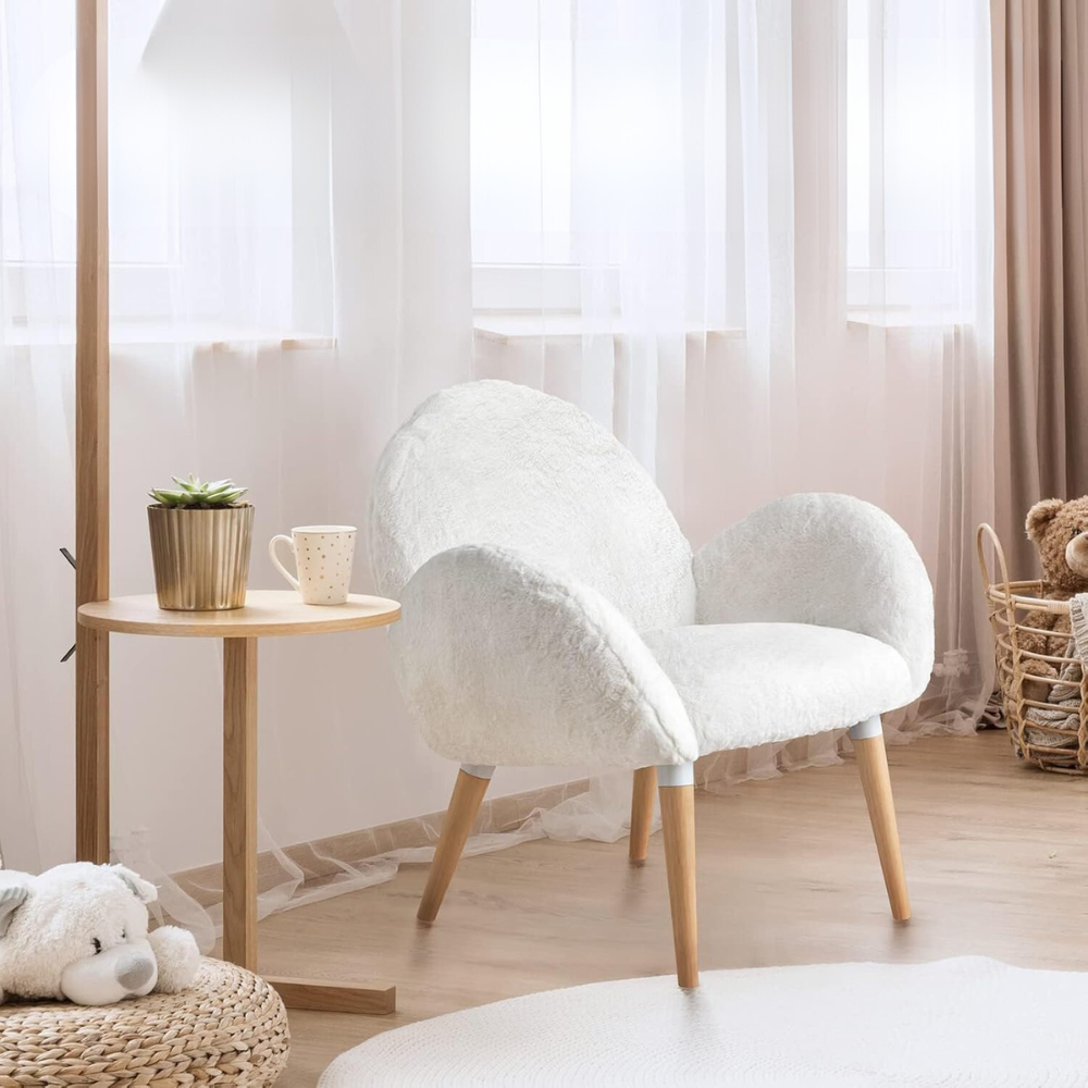 Stylish Beech Wood and Imitation Lamb Fabric Sofa Chair