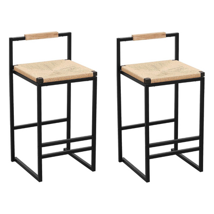 Set of 2 Paper Rope Woven Bar Stools with Back