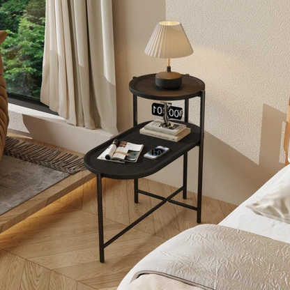 2-Tier Black Side Table with Storage