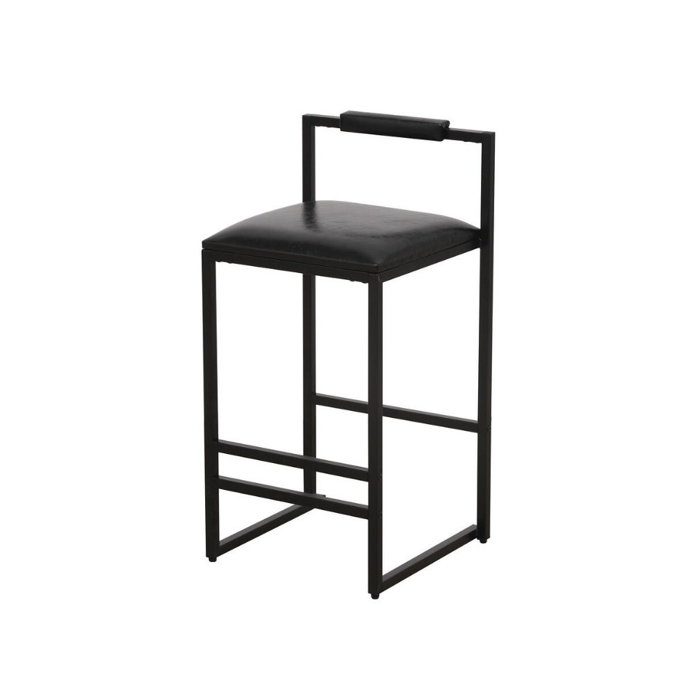 Set of 2 Black Bar Stools with Backrest and Footrest